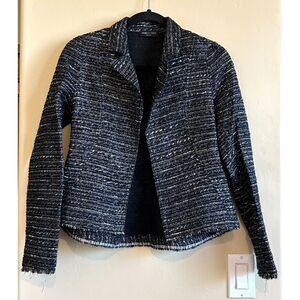 Daniela Corte Tweed Blazer Jacket Navy Grey Silver Size 38 XS